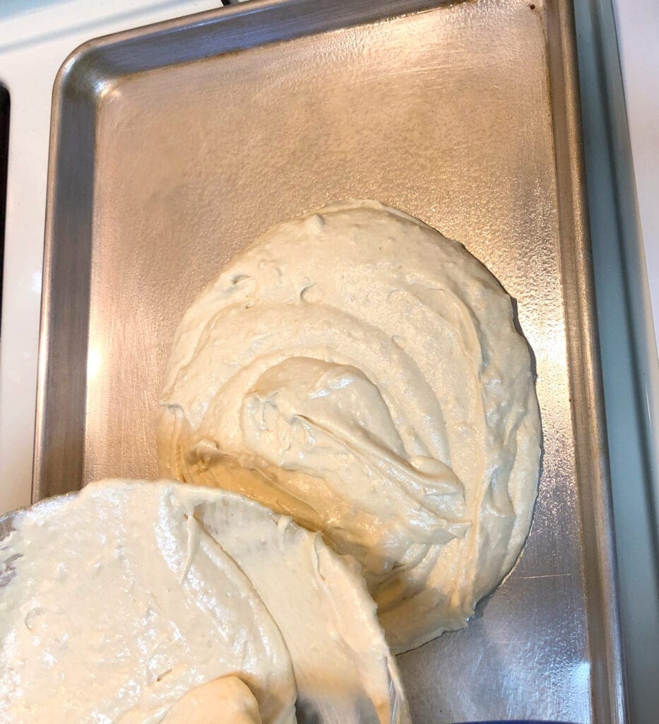 Adding the Batter to the Sheet Pan