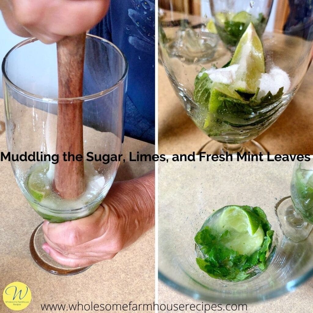 Muddling the Sugar, Limes, and Fresh Mint Leaves