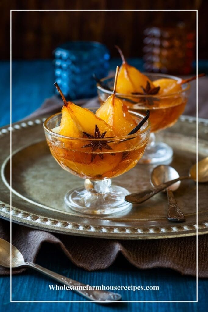 Poached Pears Sliced and Served in Dessert Cups