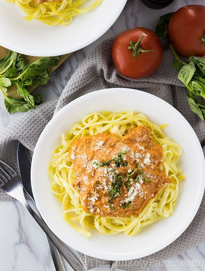 Creamy-Chicken-Spaghetti served