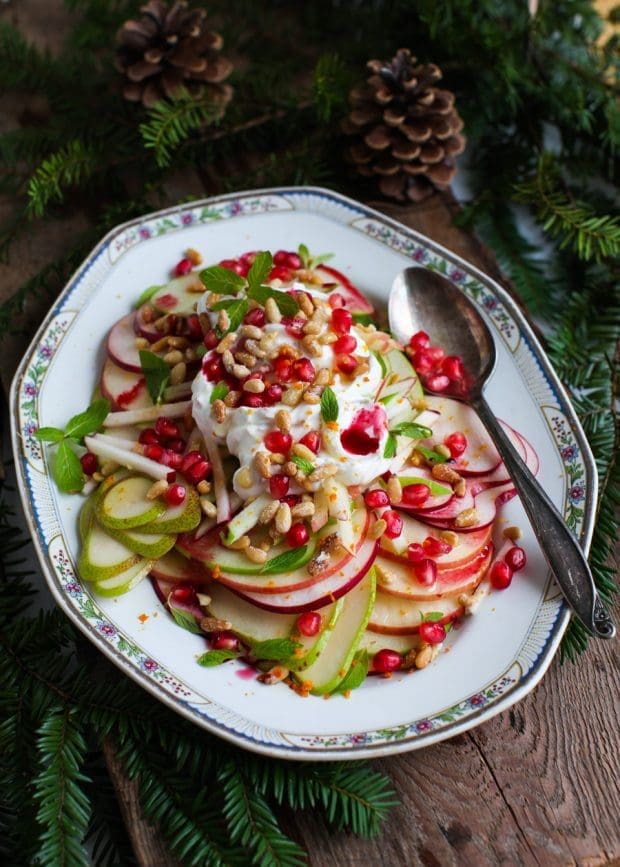 Crunchy Apple-Pear Salad with Pomegranate, Pine Nuts & Yogurt