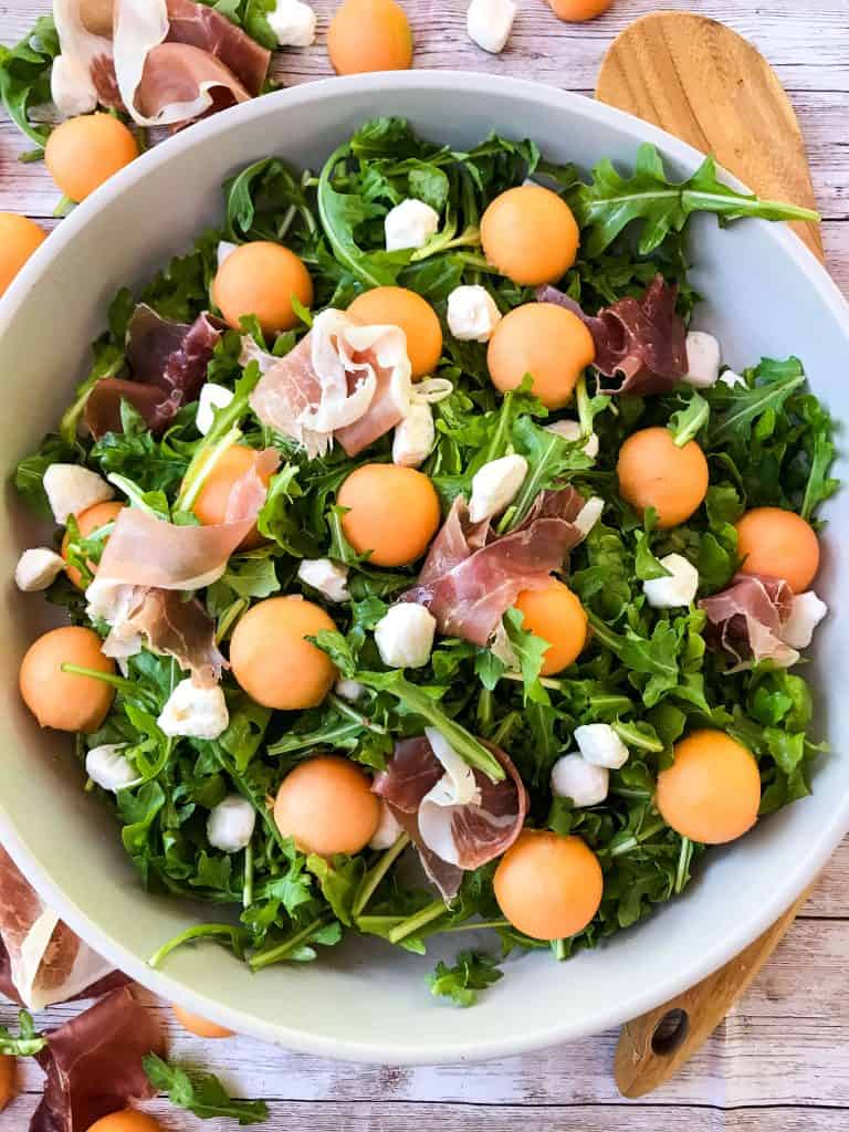 Prosciutto Melon Salad with Mozzarella and Arugula