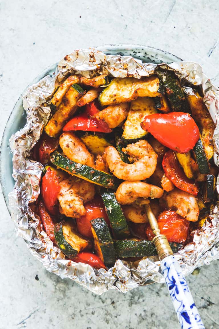 SHRIMP FOIL PACKETS WITH ZUCCHINI CAMPFIRE, BBQ, AIR FRYER + INSTANT POT