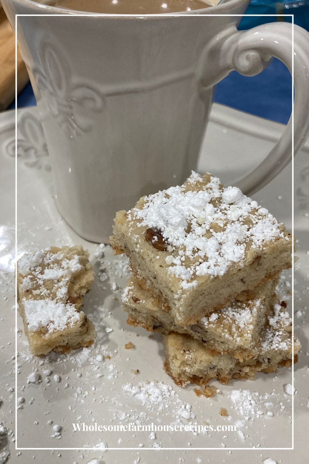 Pecan Bars Dusted with Powdered Sugar