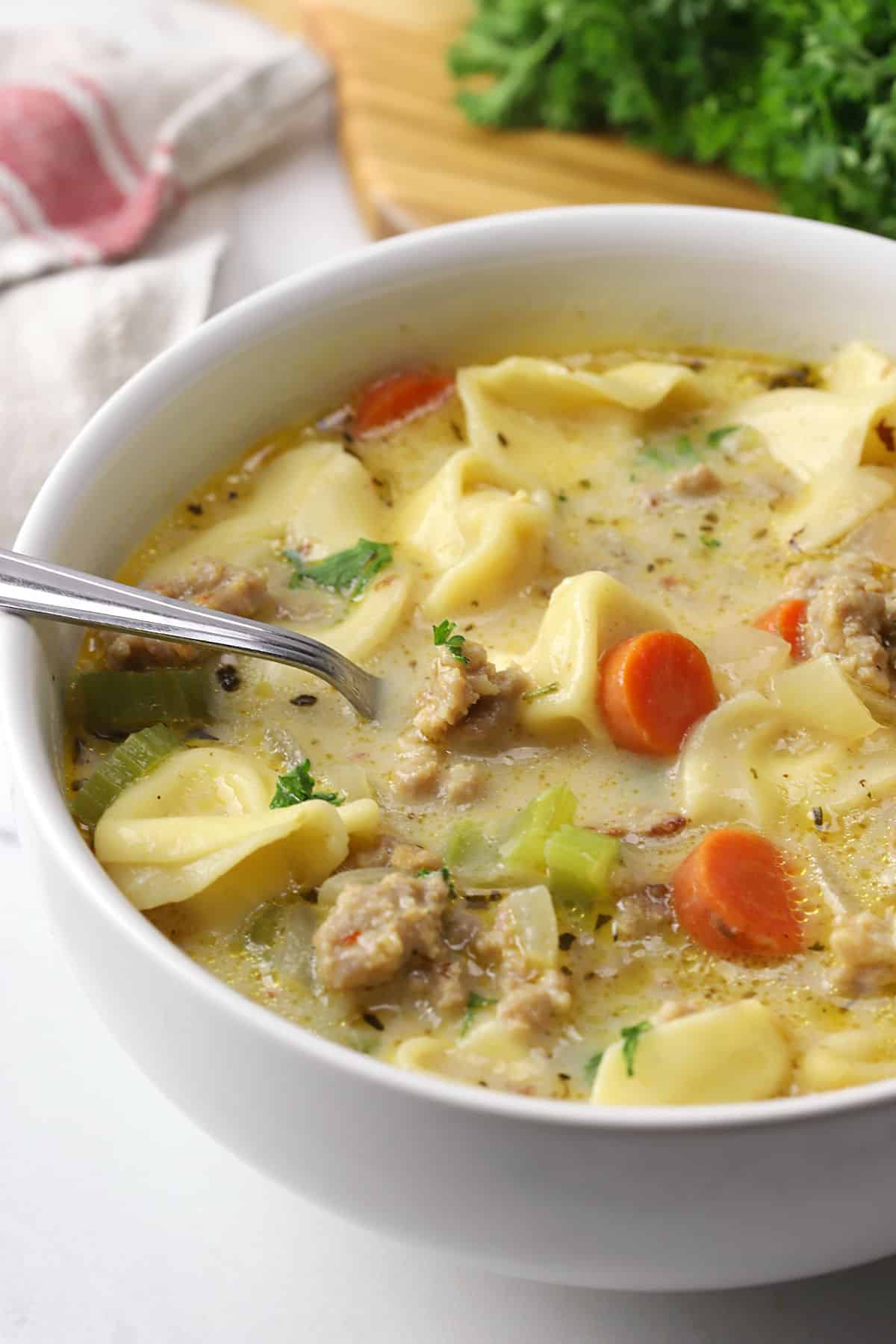 SAUSAGE TORTELLINI SOUP close up