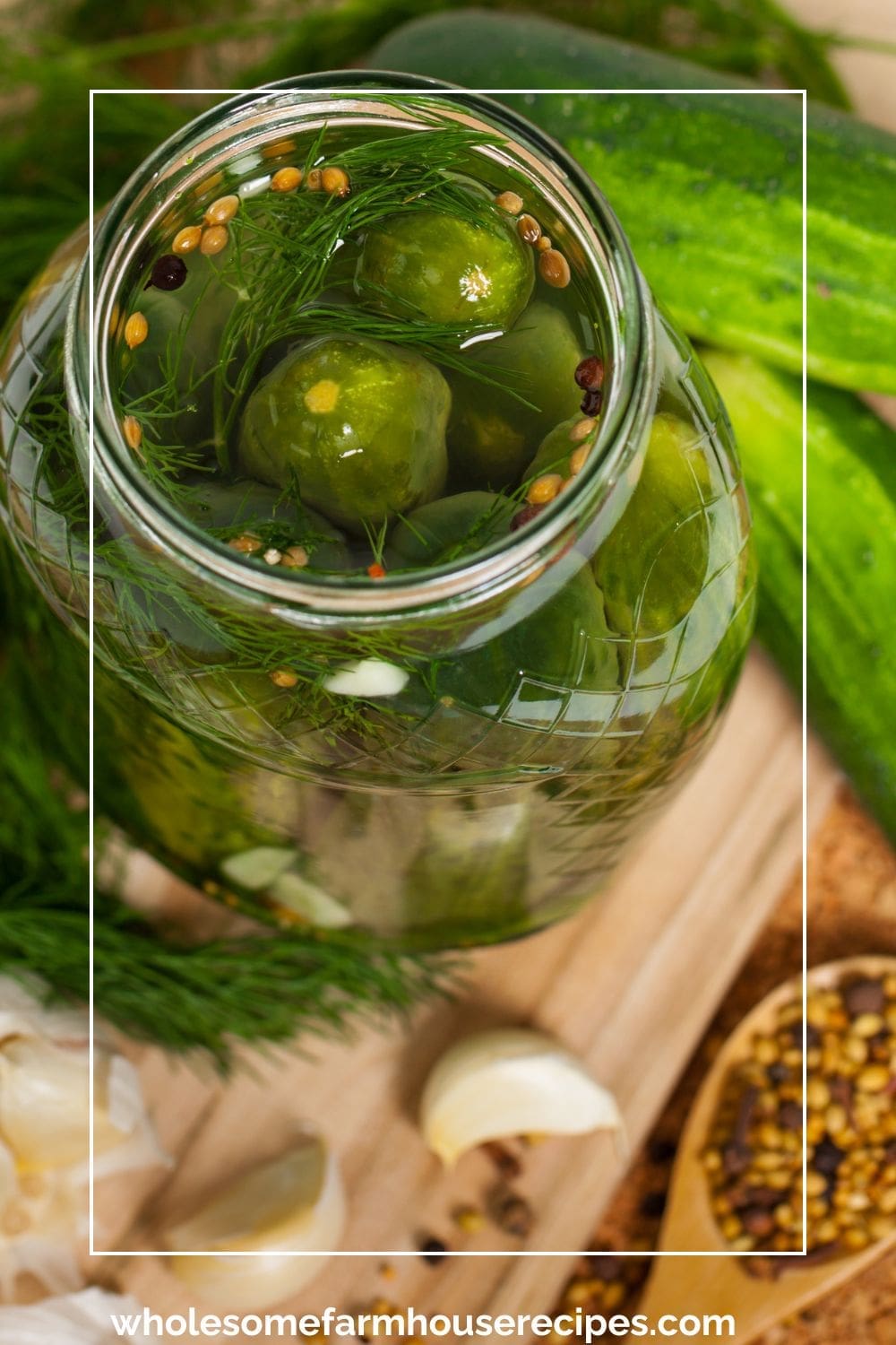 Pouring Salt Brine over Fresh Cucumbers