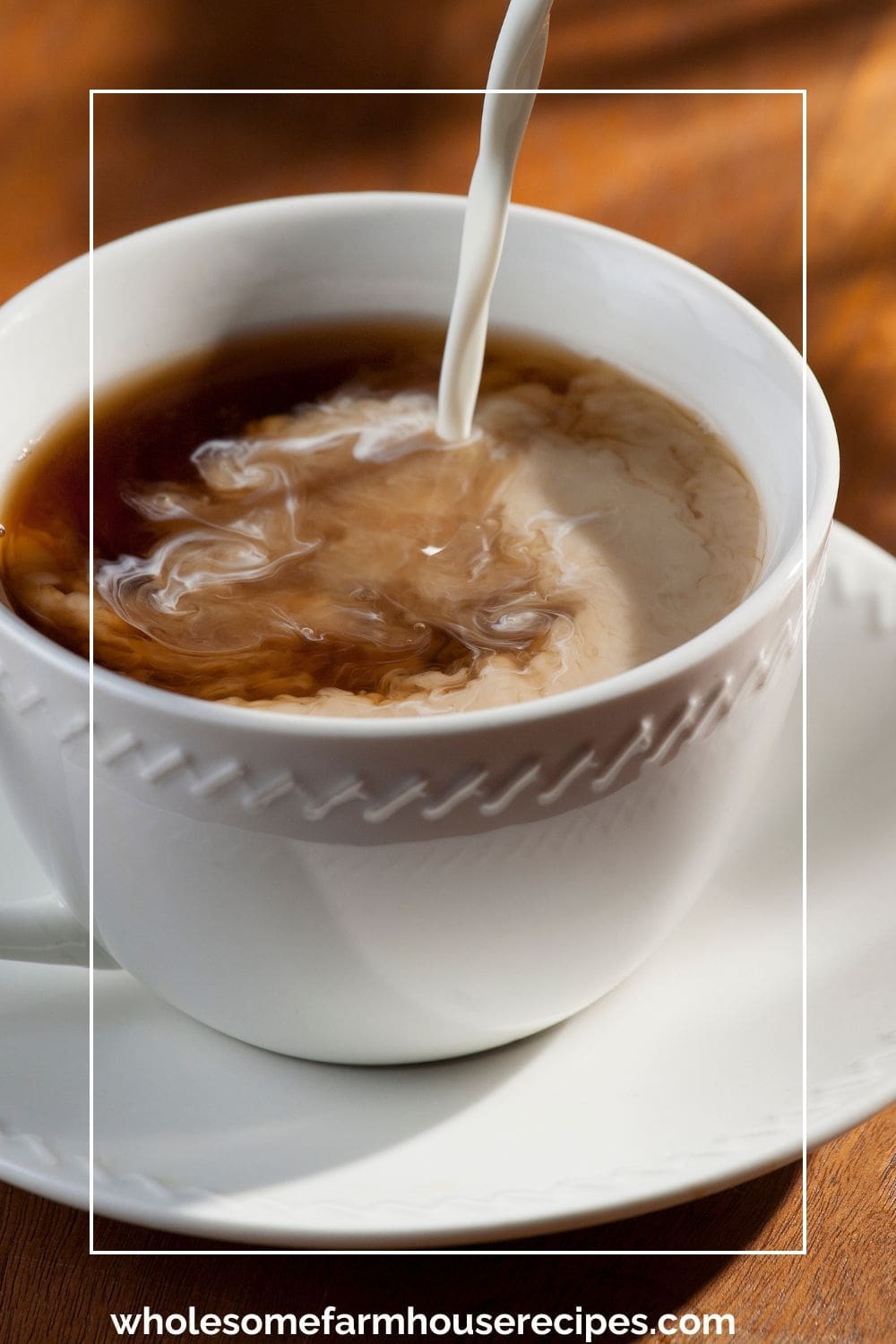 pouring homemade coffee creamer in coffee