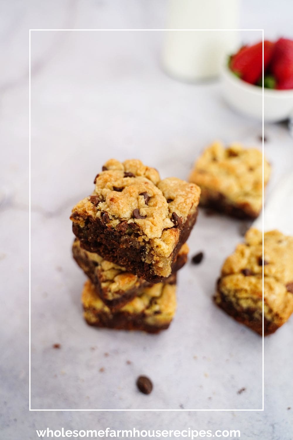 Brownie Chocolate Chip Bar Squares Stacked