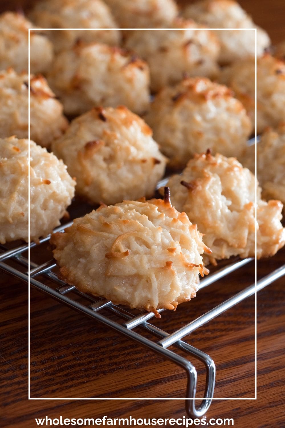 Coconut cookies cooking on wire rack