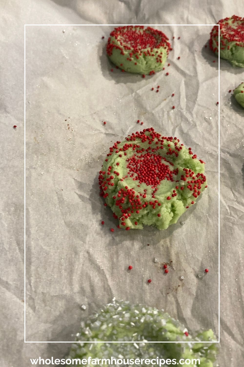 Green Christmas Cookies with Red Sprinkles