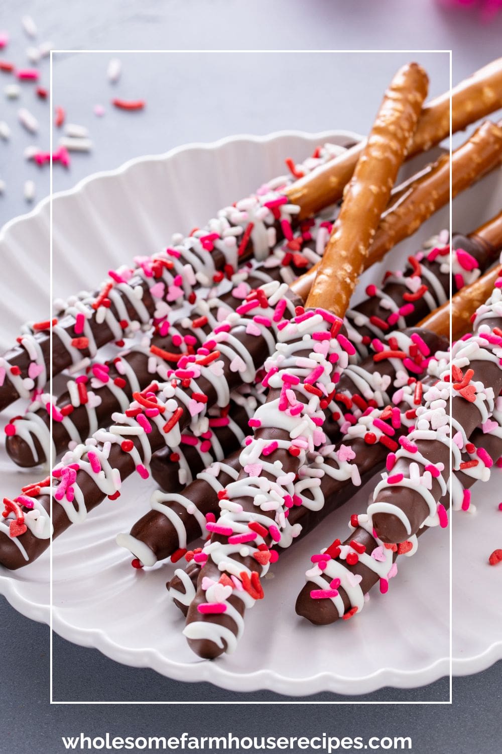 Pretzel sticks with chocolate and sprinkles