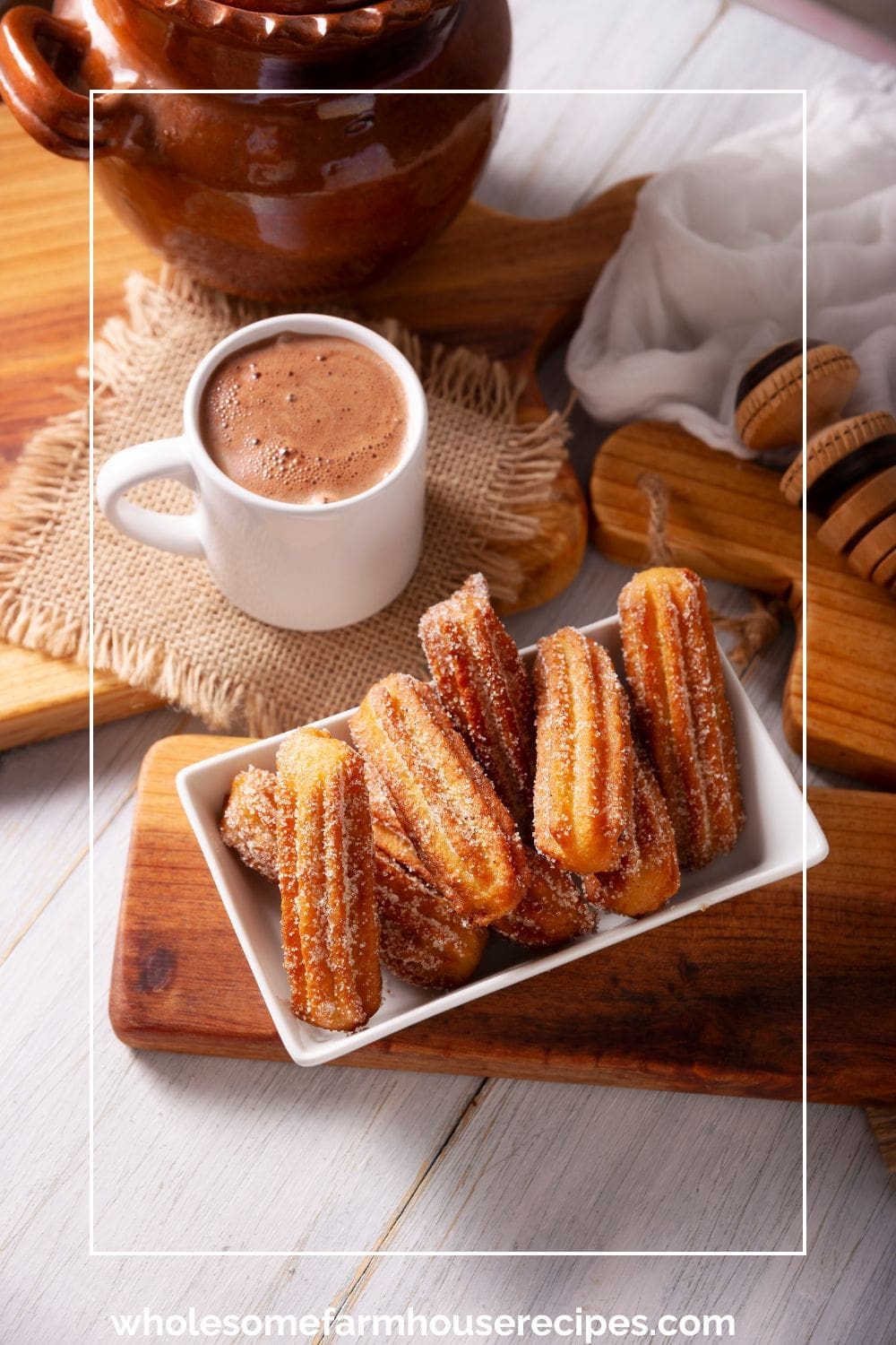 Crispy and golden brown churros on a dessert plate
