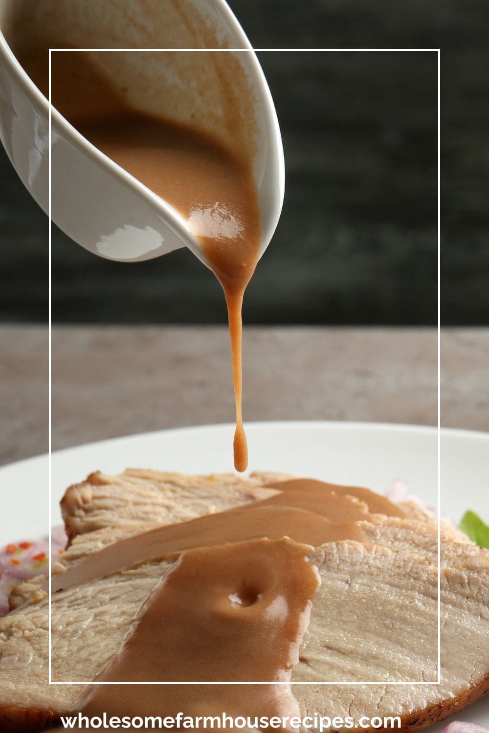 Pouring KFC-style gravy over turkey