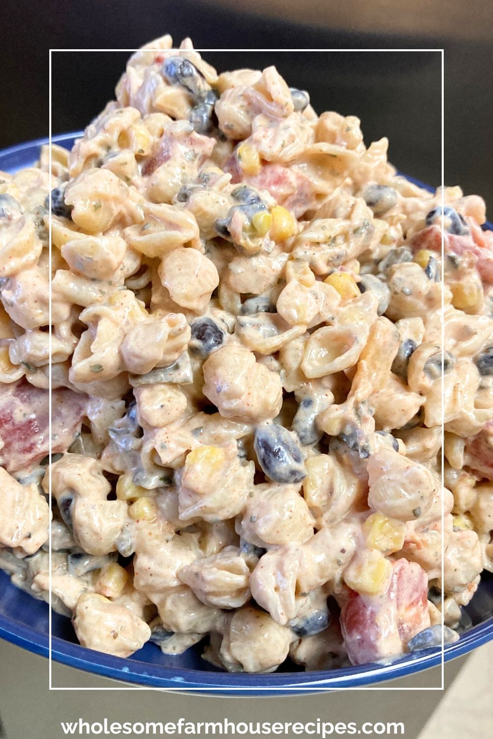 Southwest Pasta Salad Piled High in a Serving Bowl