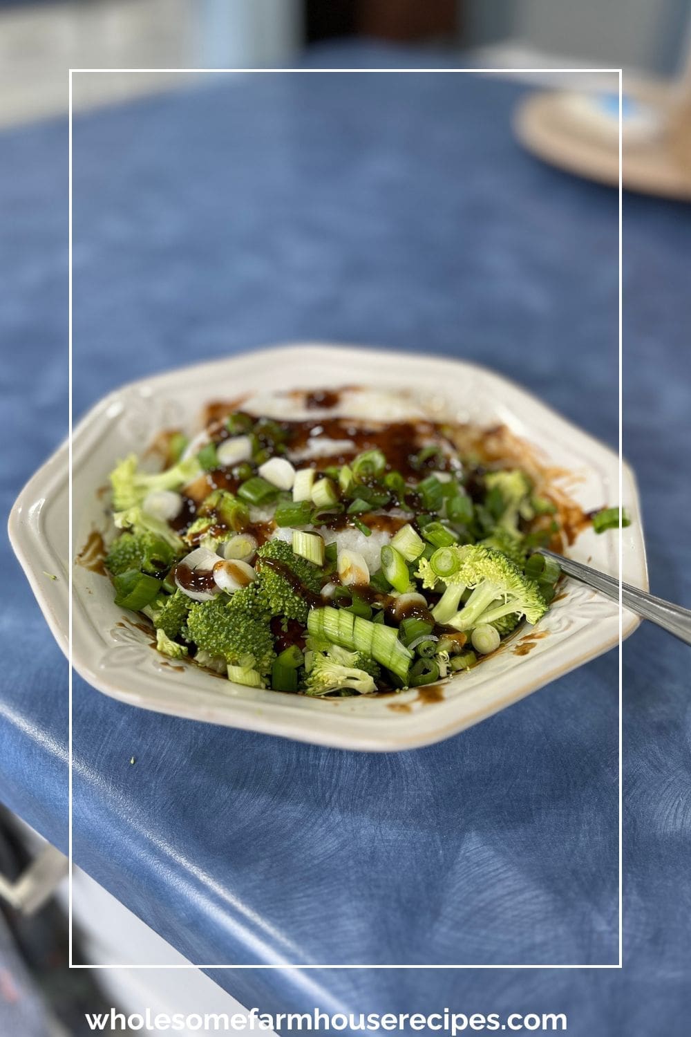 Rice bowl with broccoli and green onion