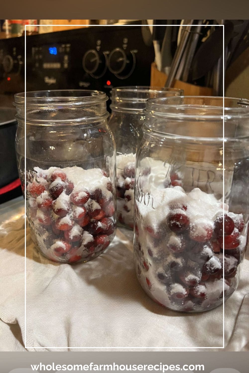 Filling Canning Jars with Whole Cranberries and Sugar