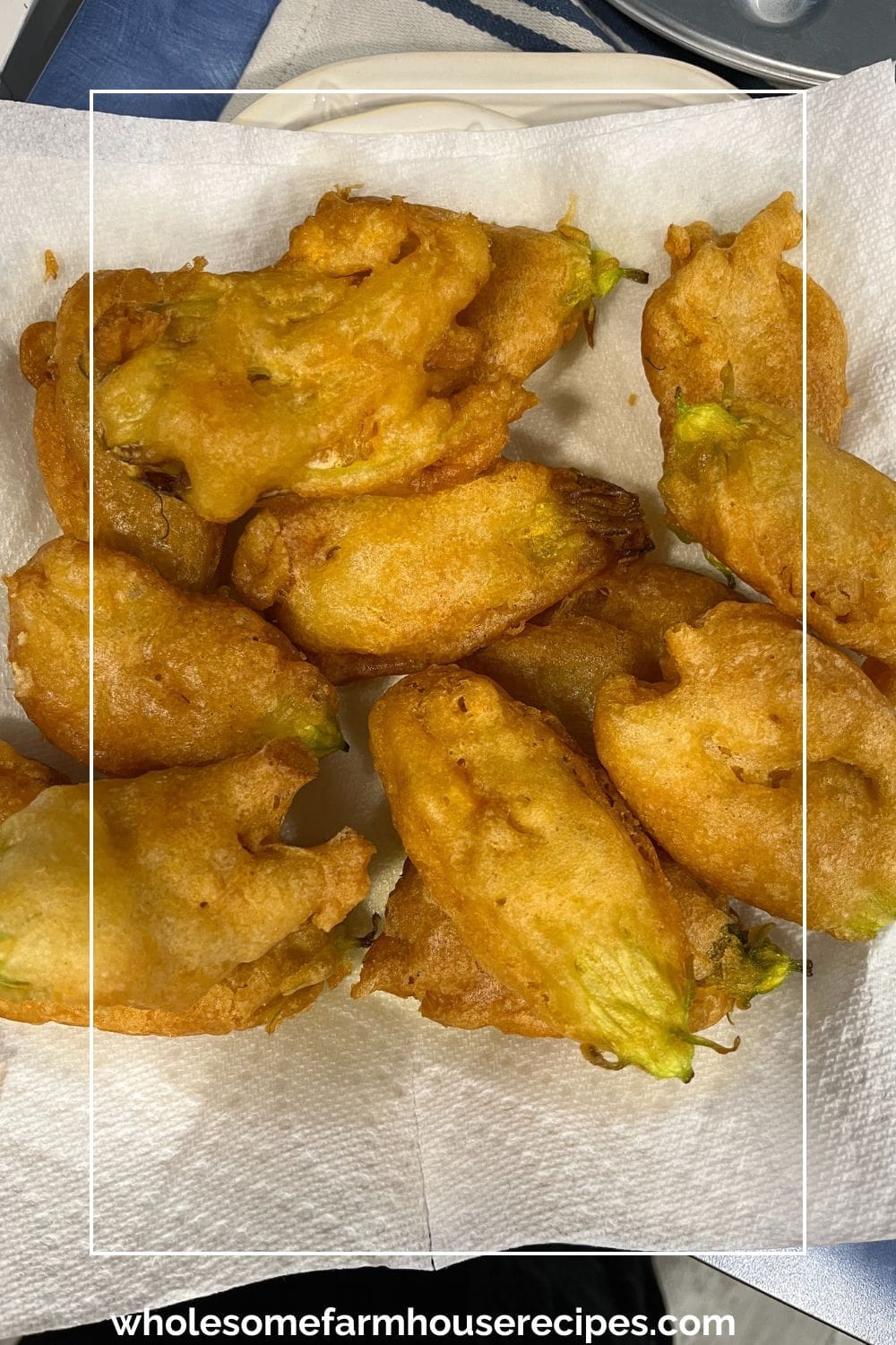 Plate Full of Golden Deep Fried Squash Flowers