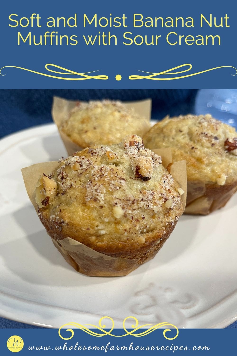 Soft and Moist Banana Nut Muffins with Sour Cream