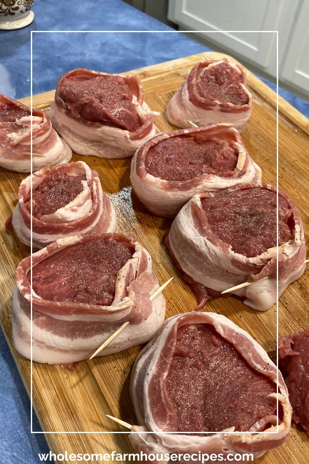 filet mignon wrapped in bacon ready for searing