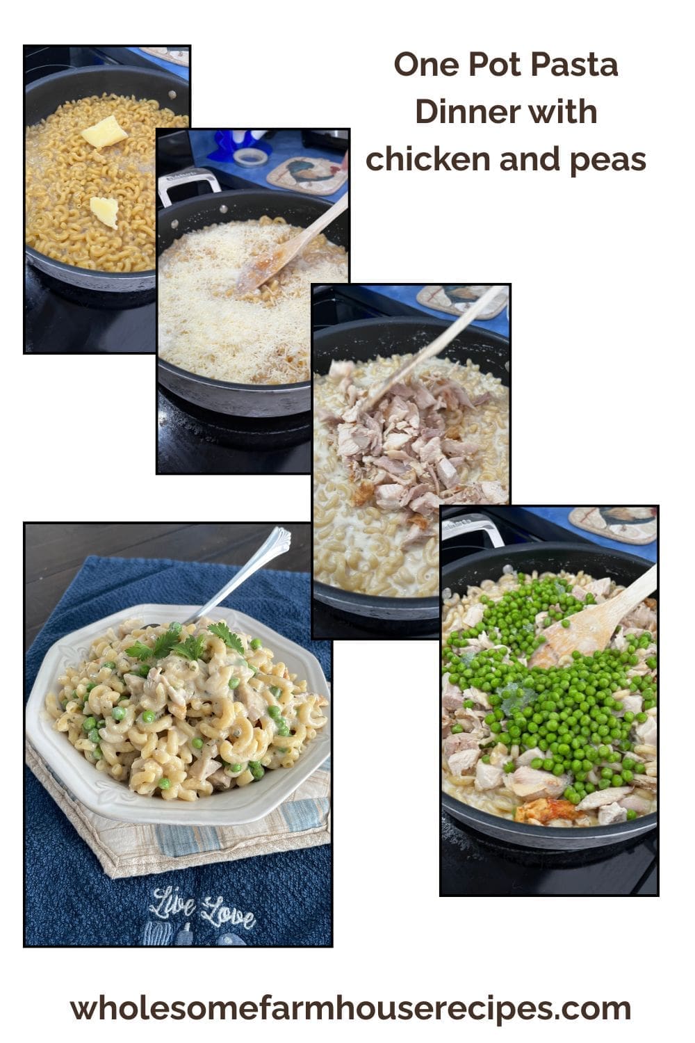 One Pot Pasta Dinner with chicken and peas
