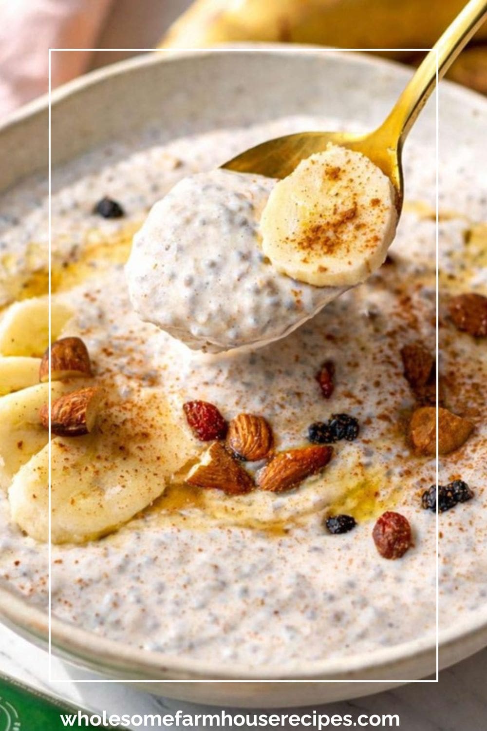 chia seed pudding with bananas and nuts