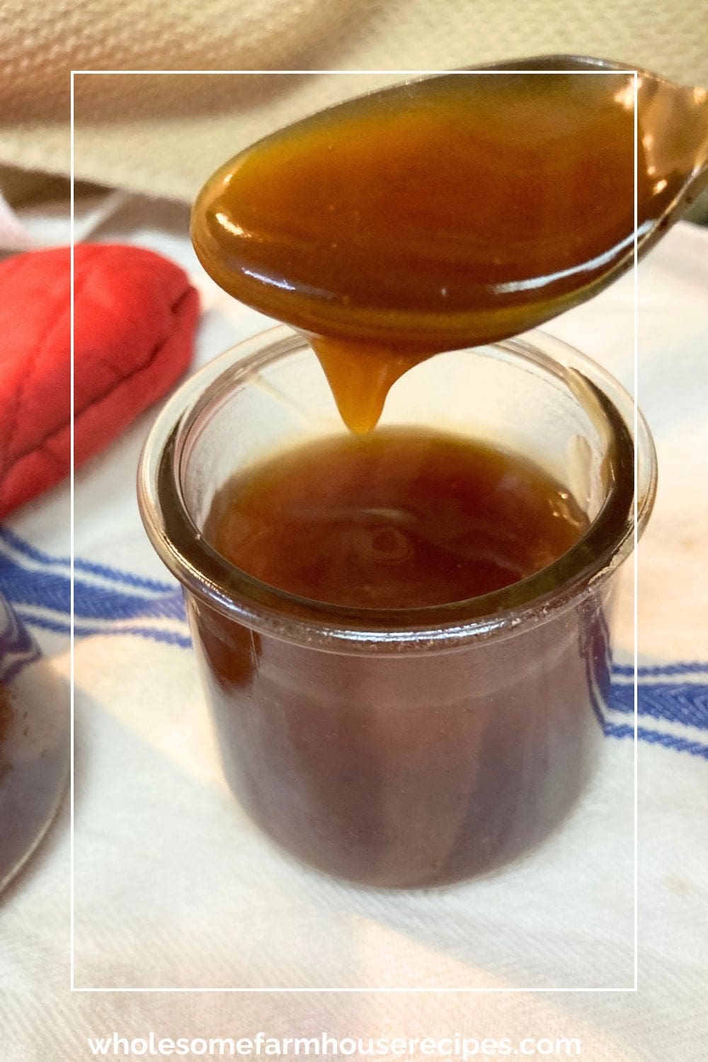 Glossy sweet sour sauce in jar