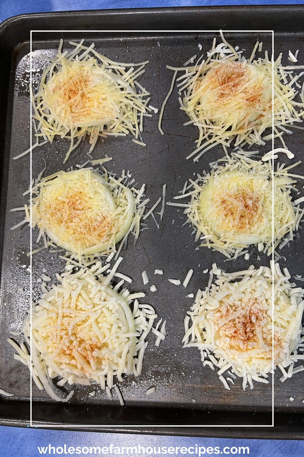 Onion slices with cheese and seasonings