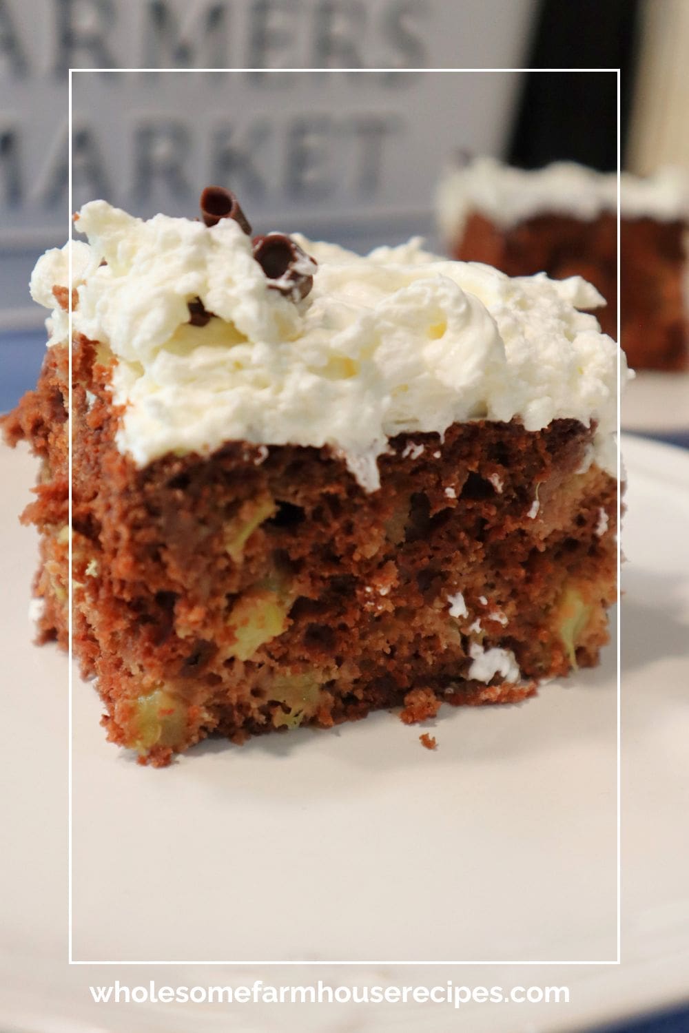 chocolate cake full of rhubarb chunks