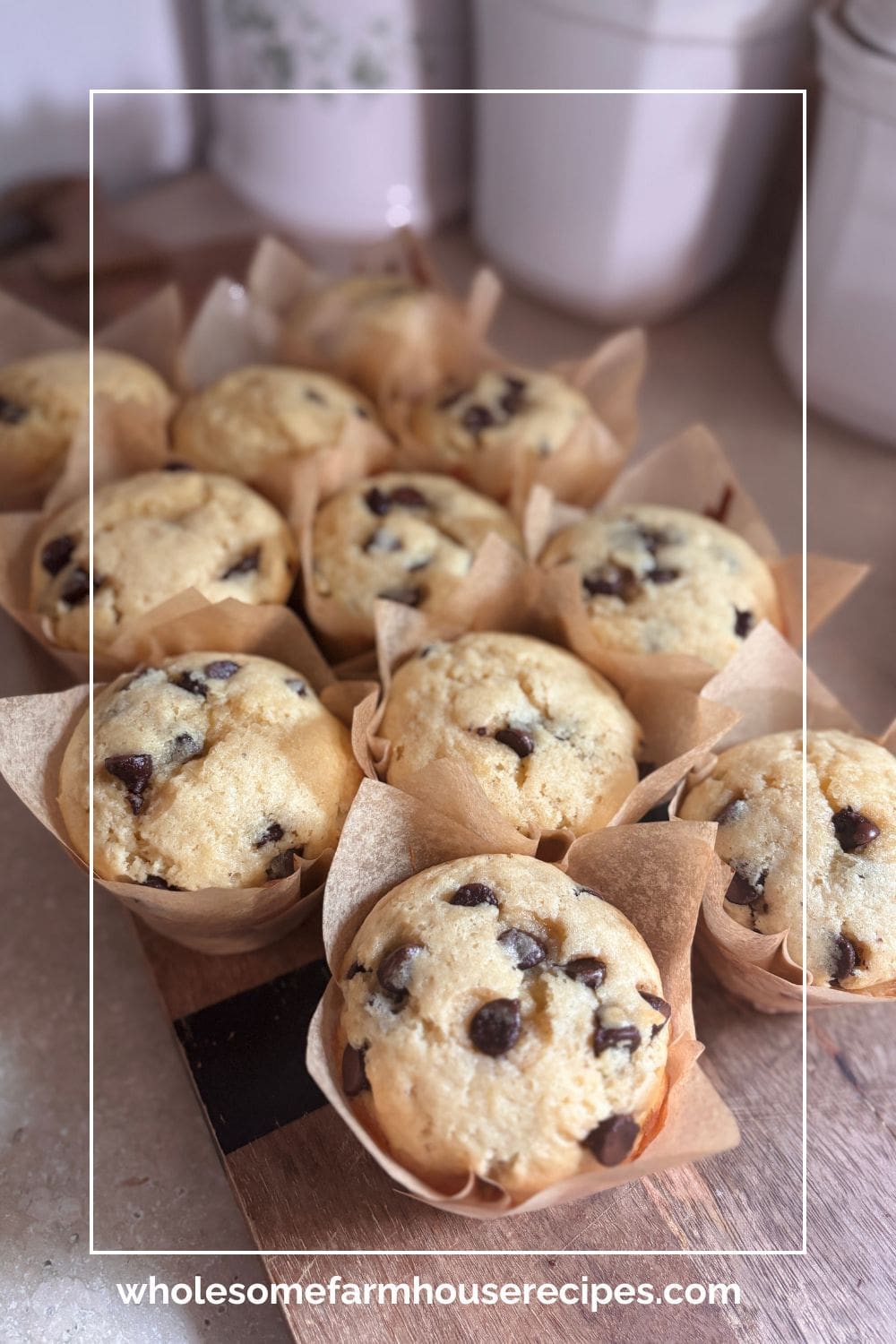 Chocolate Chip Muffins cooling on counter