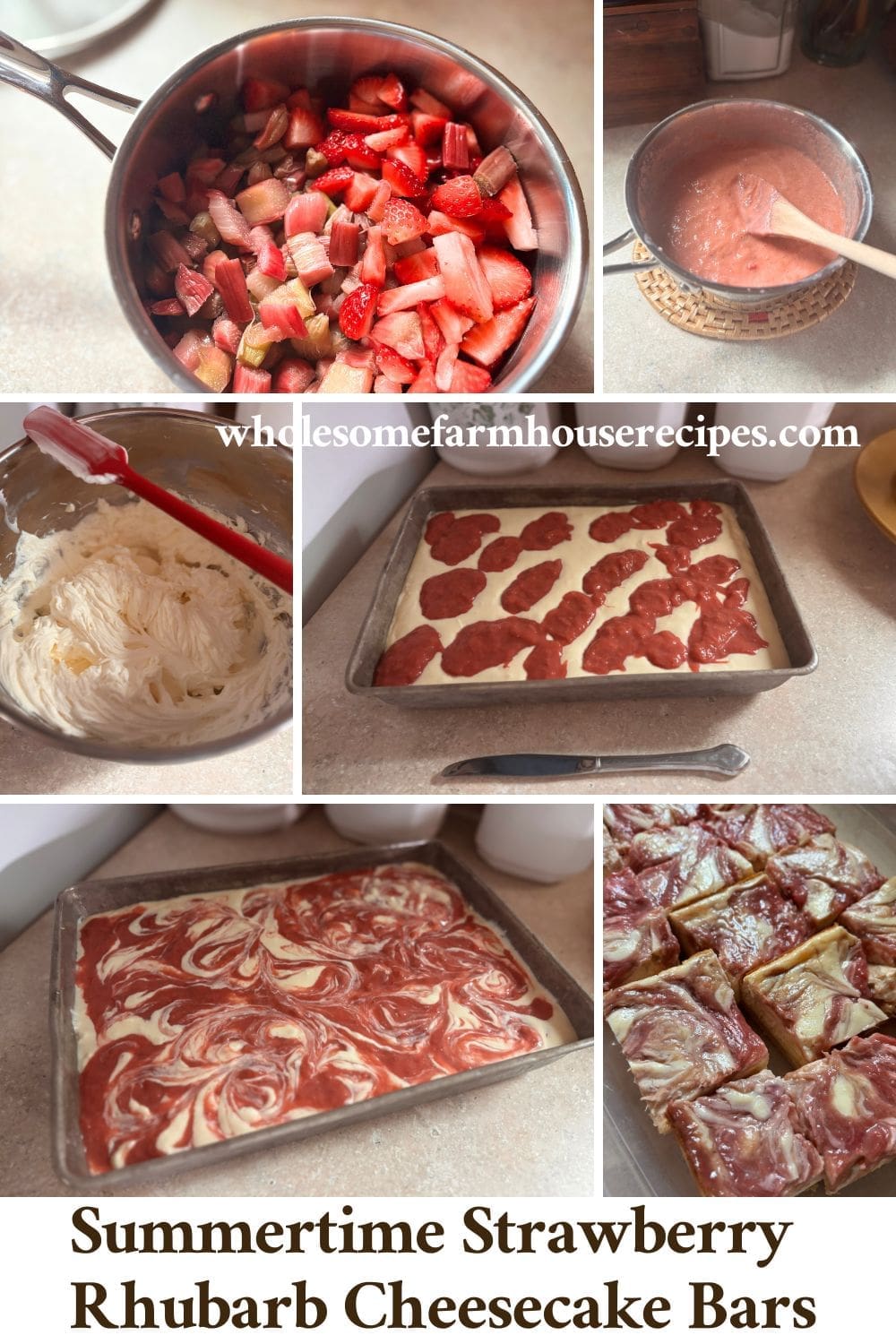 Summertime Strawberry Rhubarb Cheesecake Bars